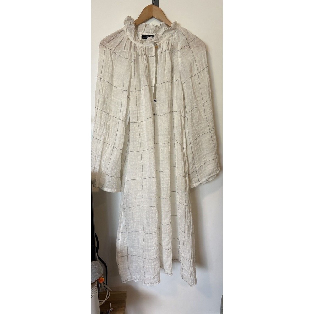 NWOT J Crew Rare Spring 2026 Sample Ivory Windowpane Linen Midi Dress Size Small